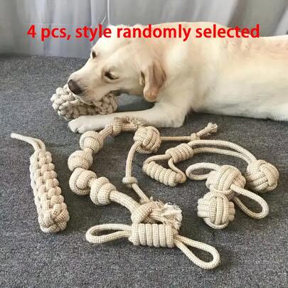 4pcs Natural Rope Dog Chew Toys - Suitable For Small, Medium And Large Dogs, Interactive Corn Cob Chew Sticks To Clean Teeth, Durable Textured Surface, Sturdy Structure, Suitable For Active Pets, Medium Dog Toys, Small Dog Toys, Large Dog Toys, Linen Toys
