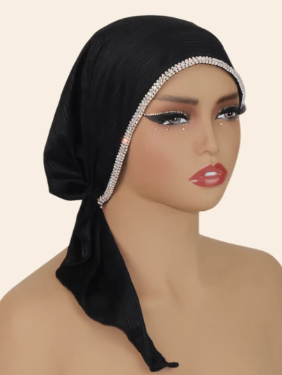 1件装女士秋冬弹力柔软网眼镶钻时尚头巾围巾，适合居家和户外佩戴