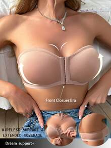 Áo ngực không gọng cài trước tối giản dành cho nữ - Màu be - Xem 3