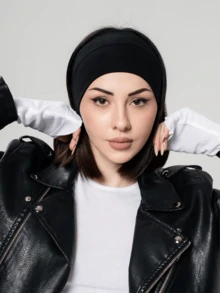 1pc Unisex Solid Color Sports Headband, Wide Yoga Headband, Sweat Absorbent Band For Men & Women, Running, Fitness, Elastic Hair Tie Headwrap, Women Hair Accessories - Black - View 4