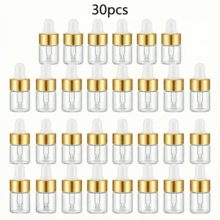 10pcs Mini Glass Dropper Bottles, 0.07oz Large Capacity, Gold Clear Essential Oil Small Bottles, Small Tincture Sample Containers, Capped Perfume Liquid Bottles, Travel Size, Hand Wash Only, Unscented, Round, Portable Accessory Storage - Multicolor - View 16