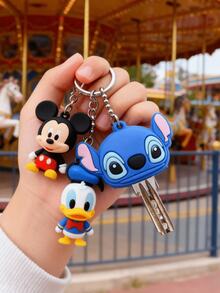 1/4/8pcs Silicone Keychain Set - Cute Stitch, Mickey, Minnie Cartoon Pattern With Protective Cap, Perfect For Bags And Keys - Ideal Birthday And Valentine's Day Gift - Multicolor - View 8