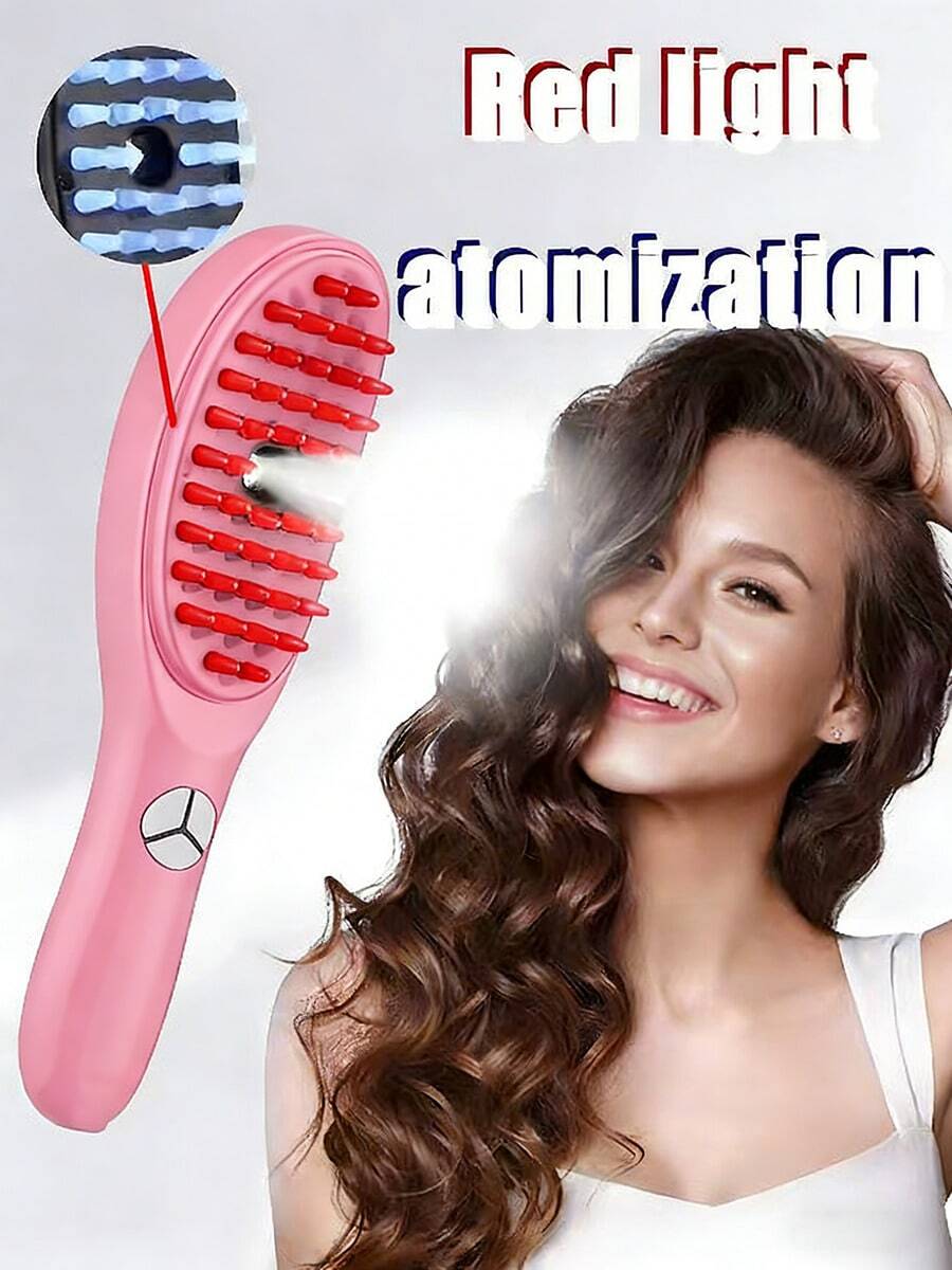 USB充电式电动直发梳，按摩梳，生发梳，头皮穴位按摩仪，带红光疗法，带喷雾功能的电动按摩梳，红蓝光头皮按摩梳，红光护发梳 - 彩色 - 查看 1