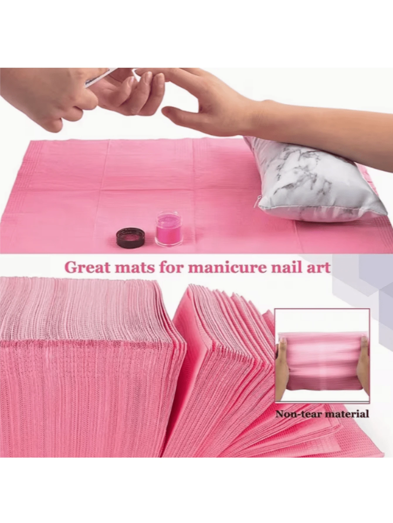一次性美甲桌垫，防水、防油、防漏、可折叠，清洁垫，牙科围兜，适用于沙龙、诊所、美甲店、牙科或医疗用途，以及美甲桌垫用品 - 西瓜粉 - 查看 1