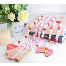 1件木质心形串珠装饰品，乡村农舍风格多层托盘装饰，爱情主题墙饰，适用于墙面装饰、农舍装饰、创意礼物、节日装饰、生日派对用品、情人节家居装饰、浪漫礼物和家居点缀 - 彩色 - 查看 2