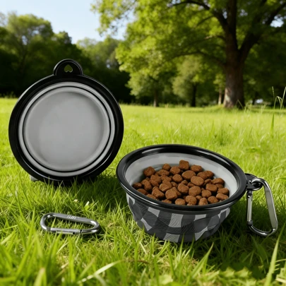 1 st hopfällbar hundskål, silikonskål för dricksvatten utomhus, bärbar hund-/kattmat-/vattenskål för promenader med husdjur
