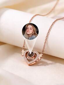 Angel Wing Heart Custom Photo Projection Necklace | Rhinestone-Embellished | Multi-Tone Options | Personalized Memory Jewelry | Ideal Gift For Valentine's Day Anniversary Daily Wear - Multicolor - View 3