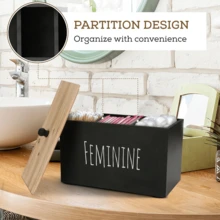Rustic Farmhouse Wooden Tampon Storage Box With Lid - Versatile Bathroom Organizer For Feminine Products, Home Decor Accessory Tampon Storage For Bathroom Small Bathroom Storage Cabinet - màu đen - Xem 3