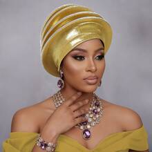 Nigerian Aso Oke Headwrap, Women's Rhinestone Wrapped African Gele Headband, Handmade Fashion Headpiece Suitable For Weddings, Parties And Other Occasions - Multicolor - View 12