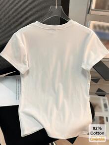 2026 Spring/Summer New White Short Sleeve T-Shirt, Versatile Solid Color Top, Casual Slim Fit Undershirt For Women - White - View 4