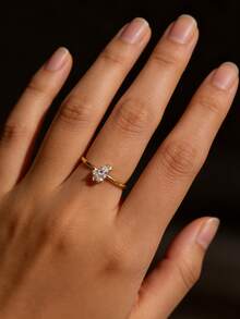 1pc S925 Sterling Silver Asymmetrical Design Synthetic Zirconia Ring, Elegant & Classy Everyday Jewelry For Women - Yellow Gold - View 11