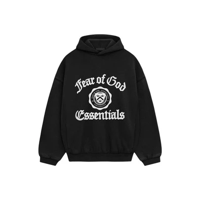  Fear Of God Essentials FW24 Holiday Collection Retro Fleece-Lined Casual Pullover Sweatshirt, Men's, Meteorite Black