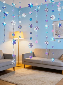 1pc-Winter Wonderland Snowflakes Decorations, Iridescent Snowflake Garland- Shimmer Holographic Paper Snowflakes Streamers For Iridescent Party Decor Christmas Frozen Themed Decor Birthday Wedding Bridal Shower Party Supplies - Multicolor - View 4