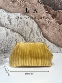 1pc High Quality Women's Gold Shiny Evening Dress Bag, Fashion Wallet Handbag, Women's Handbag, Women's Luxury Chain Shoulder Bag, Shiny Pleated Bag, Valentine's Day Gift - Multicolor - View 6
