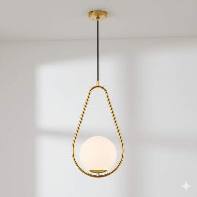 1pc Minimalist Luxury Water Drop Pendant Light, Modern Nordic Style For Living Room, Dining Room, Bedroom, Bedside, Creative Geometric Golden Ball Lamp Fixture, E27 Socket (Bulb Not Included)