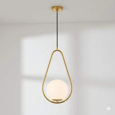 1pc Minimalist Luxury Water Drop Pendant Light, Modern Nordic Style For Living Room, Dining Room, Bedroom, Bedside, Creative Geometric Golden Ball Lamp Fixture, E27 Socket (Bulb Not Included)