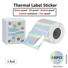 2 Inch Holographic Thermal Labels,Laser Round Thermal Printer Labels,140Pcs/Roll Printable Round Thermal Printer Labels Self-Adhesive Direct Thermal Label - Multicolor - View 12