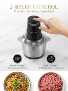 SOKANY-7020 电动绞肉机，带沥水和蔬菜切丝功能，2升大容量，双层四刀片设计 - 黑色 - 查看 8