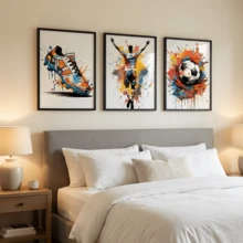 3pcs Modern Graffiti Football Canvas Wall Art - Colorful Athlete And Sneaker Prints, Urban Sports Decor For Living Room, Bedroom, Office, Framed Option - Multicolor - View 9