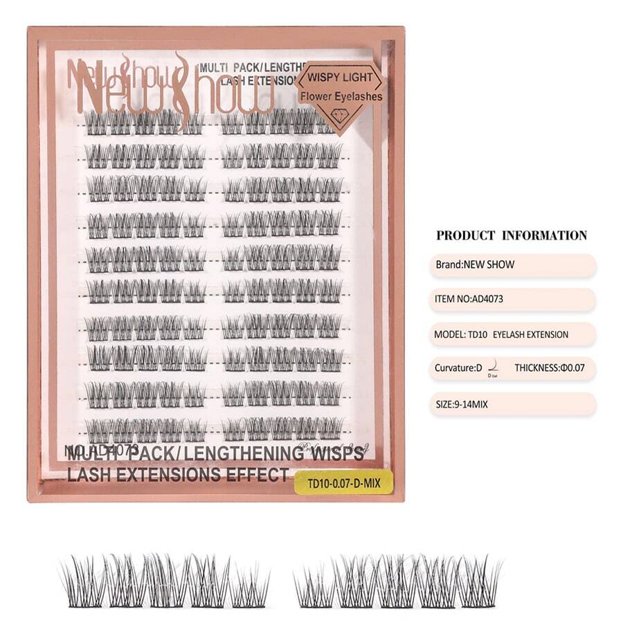 New Show Eyelash Extensions, Individual Lashes, Cluster Lashes, D Curl, Mix - TD10-0.07-d-mIX - View 1