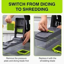 14-In-1 Vegetable Chopper, Food Chopper With Non-Slip Base, Easy To Use Adjustable Slicer, Includes Draining Rack & Storage Container, Kitchen Tool - Multicolor - View 10