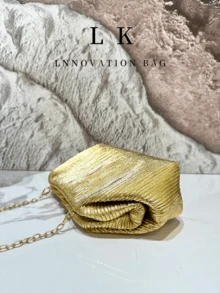 1pc High Quality Women's Gold Shiny Evening Dress Bag, Fashion Wallet Handbag, Women's Handbag, Women's Luxury Chain Shoulder Bag, Shiny Pleated Bag, Valentine's Day Gift - Multicolor - View 7