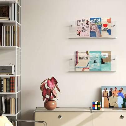 1 set Porte-revues mural en acrylique, étagère porte-brochures suspendue pour la maison, le bureau, le salon