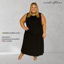 Women's Plus Size Midi Dress, Casual, Unilateral Slit, Cotton Mesh, Evangelical Fashion, Evening, Holiday, Travel - 黑色 - 查看 1