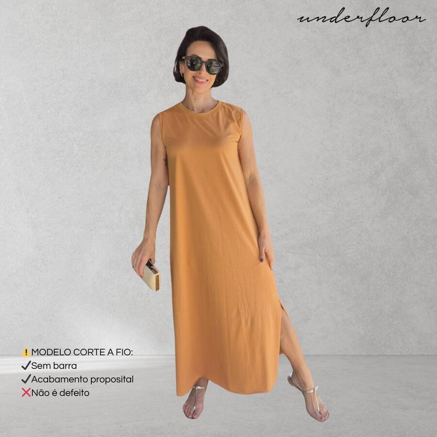 Women's Midi Cotton Dress With Ribbed Collar And One-Sided Slit – Casual Chic Style Comfortable Spring/Summer Simple Side Slit Evening Home Street Night Airport Clothes - 駝色 - 查看 1