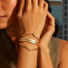 Women's Wide And Elegant Geometric Bracelet, Plated In 18K Gold Or 925 Silver. - Vàng - Xem 7