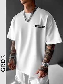 GRDR Men's Minimalist Motivational Slogan Print Short Sleeve T-Shirt, Comfortable & Breathable, For Summer - White - View 1