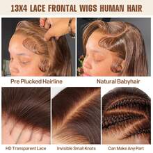 bling hair Perruque 36 pouces (91 cm) de long, densité 200 %, brun chocolat, 13x4 ou 13x6, cheveux humains ondulés, lace front transparente HD, pré-épilée, brun chocolat n°4, teinte brune, cheveux humains brésiliens, perruque lace front ondulée pour femme - Chocolat brun - Voir 5