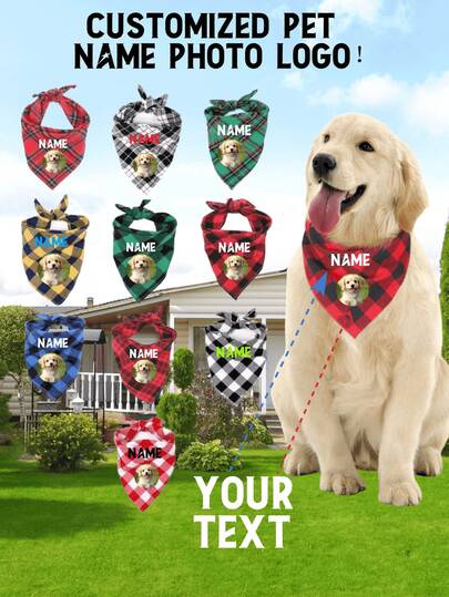Nuevo pañuelo triangular a cuadros, pañuelo creativo para mascotas perros, pañuelo para gatos, babero con logo personalizable