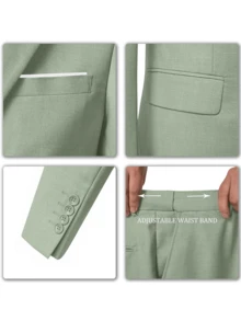 Men's 3 PiecesSuit Set, Suit Jacket + Vest + Trousers, Fresh Garden Wedding Groom Outfit, Elegant Tuxedo, Suitable For Special Occasions, Exhibitions And Social Events - Mint Blue - View 10