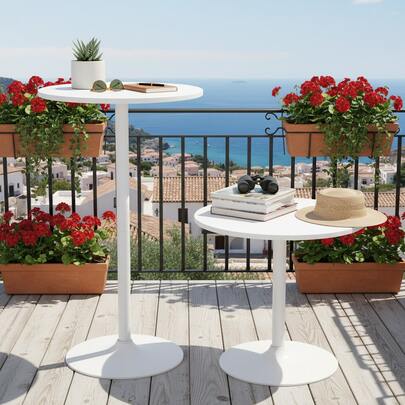  COSTWAY 2-Piece Round Bistro Tables, Convertible 40" Bar Height Table/22" Coffee Table With Heavy Duty Metal Base, High Top Pub Tables For Home Bar, Dining Room And Restaurant, White