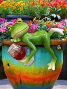 Frog Sculpture, Garden Decor, Frog Drinking Water/Juice Sculpture, Potted Plant Decor, Floral Frog Sculpture, Fairy Garden Accessories, Home Balcony Lawn Yard Decorations - Frog - View 6