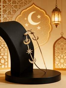 1PC Ramadan Fashion Sun Goddess Double-Layer Headband, Hexagram Star & Moon Alloy Crystal Hair Hoop, Baroque Hair Accessory ,Hair Band ,Diadema - Multicolor - View 3