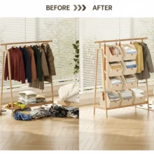 Closet Organizers And Storage 4-In-1 Modular Hanging Closet Organizer With Detachable Bins, Shelf Organizer For Closet System, Clothes Storage And Organization For Closet, Bedroom, Dorm & RV - 灰色 - 查看 5