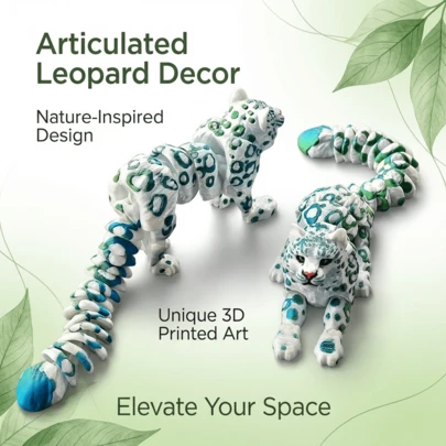 Leopard Shaped Home Decor Figurine, Unique Natural Aesthetic Accent, Specially Crafted 3D Leopard Figure, White Base Color With Blue-Green Floral Pattern, Showcasing Natural Artistic Vibe, Ideal For Home Living Room Bookshelf Or Office Desk As Focal Decor, Displaying Personalized Taste, Suitable For Urban Professionals Passionate About Personalized Design And Home Decor Elevation.