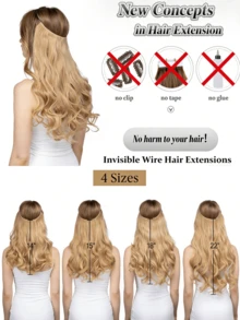 16英寸/22英寸无缝波浪卷发接发，隐形网状发片，一体式合成假发，增加发量，适合派对、节日、日常佩戴、美容院、角色扮演、婚礼、Y2K、洛丽塔、JK风格、细软发质、新手、所有肤色，新年礼物、情人节礼物 - 彩色 - 查看 5