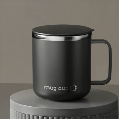 1个304不锈钢咖啡杯，带盖和手柄，双层隔热水瓶，大容量可重复使用保温杯，适用于茶、牛奶、咖啡，经久耐用，适合学生、办公室、户外、露营、野餐等场合。