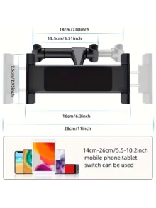 Car Headrest Tablet Mount - Universal Adjustable Auto Back Seat Phone Holder For IPad & Tablets Vehicle Travel Entertainment Accessory - A - View 5