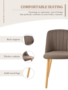Goeurvant Modern Minimalist Vertical-Stripe Upholstered Dining Chairs With Ergonomic Back & Solid Wood Legs For Living Room, Kitchen, Bedroom - Set Of 2 / Set Of 4 / Set Of 6--Mocha Brown-Chenille - 摩卡棕 - 查看 10
