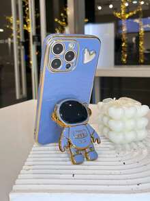 New Electroplated Astronaut DIY Love Phone Case, New Electroplated Scratch-Resistant Phone Case + Electroplated Hidden Stand + Full Phone Case Set, Suitable For IPhone 11/12/13/14/16 Pro Max, S22/23/24+ UA04/A05/A14/A15/A24/A25/A34/A54S, OPPO, VIVO, Redmi 13C/Note 14 Pro Plus - Blue - View 2