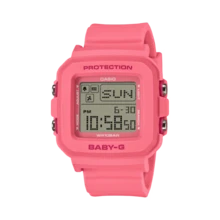 Casio 卡西欧 Baby-G 女士电子表礼盒套装 - 哑光玫红色树脂表带，100米防水防震复古方形手表，配心形硅胶表壳/挂饰，LED背光，闹钟和秒表功能，是情人节、日常佩戴和送礼的理想之选。 - 均碼 - 查看 2