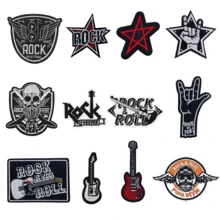 12片嬉皮朋克摇滚卡通趣味酷炫刺绣布贴，服装配饰刺绣缝纫熨烫贴片，适用于衬衫、裤子、鞋子、包包、帽子 - E-黑白色 - 查看 7