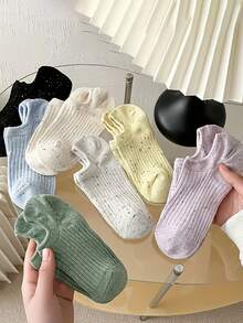 6双装女士极简隐形袜，轻薄低帮防滑波点设计，适合跑步、休闲穿着及四季皆宜，时尚百搭（1/3/6双装） - 彩色 - 查看 2