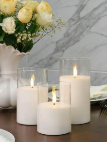 3pcs Rechargeable LED Electronic Candles, (Battery Included), With USB Charging Cable, Suitable For Holidays, Weddings, Gifts, Fireplace, Home Decor - Transparent - View 5