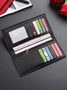 1个男士个性化长款钱包，11个卡位，PU皮革对折钱包，男女通用日常通勤卡包，时尚零钱包旅行证件套 - 彩色 - 查看 2