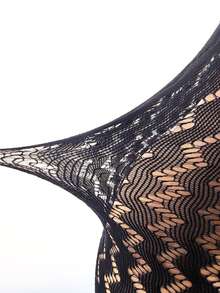 1件大码女士性感网眼罩衫，适合音乐节，无需比基尼，镂空紧身连衣裙，透视沙滩装，夏季女士泳装，适合锐舞派对 - 黑色 - 查看 4